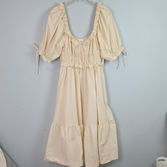 Worth Collective Dresses & Skirts - NEW WORTH COLLECTIVE Crissy 100% Cotton Ruched Midi Dress in Cream Bump Friendly